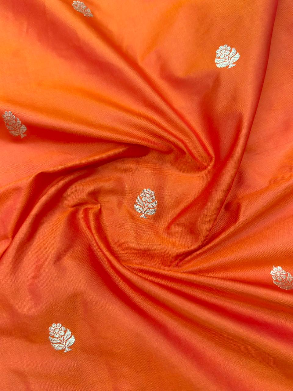 Handwoven Pure Katan Silk Rust Orange Colour Suit Set