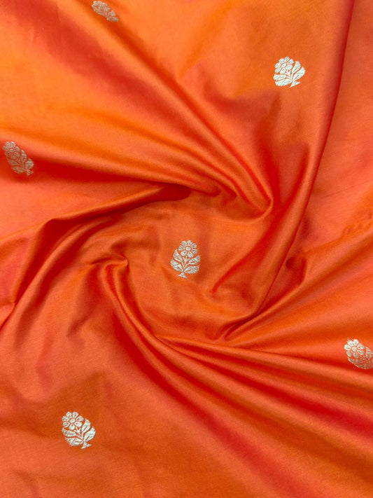 Handwoven Pure Katan Silk Rust Orange Colour Suit Set