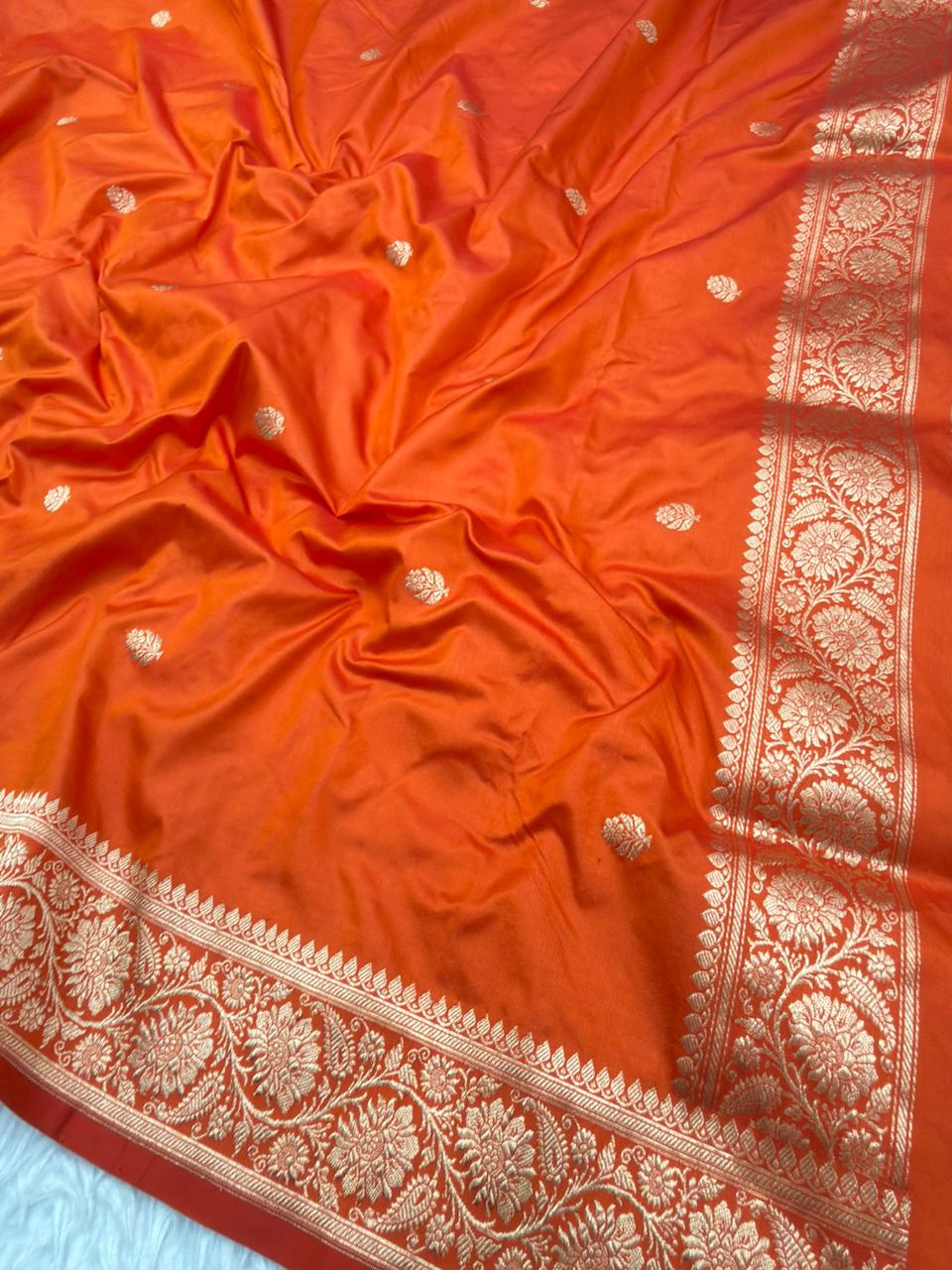 Handwoven Pure Katan Silk Rust Orange Colour Suit Set