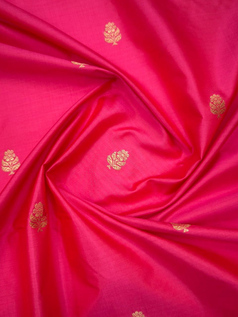 Handwoven Pure Katan Silk Fuchia Pink Colour Suit Set