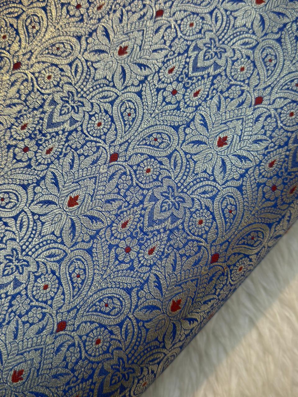 Blue Colour Blended Brocade Fabrics