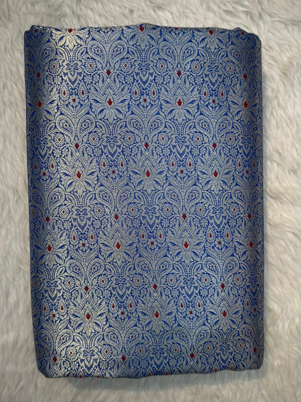 Blue Colour Blended Brocade Fabrics
