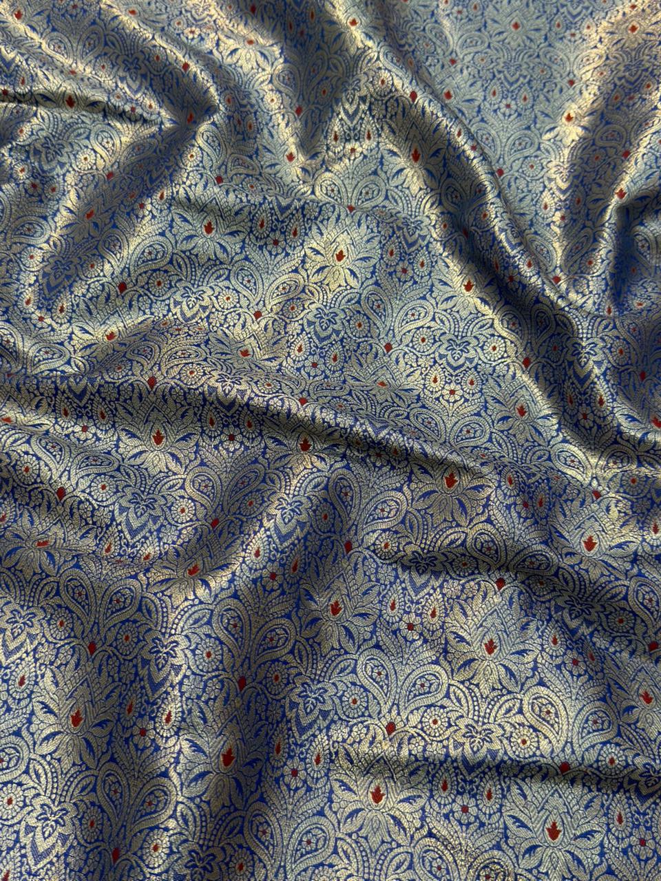 Blue Colour Blended Brocade Fabrics