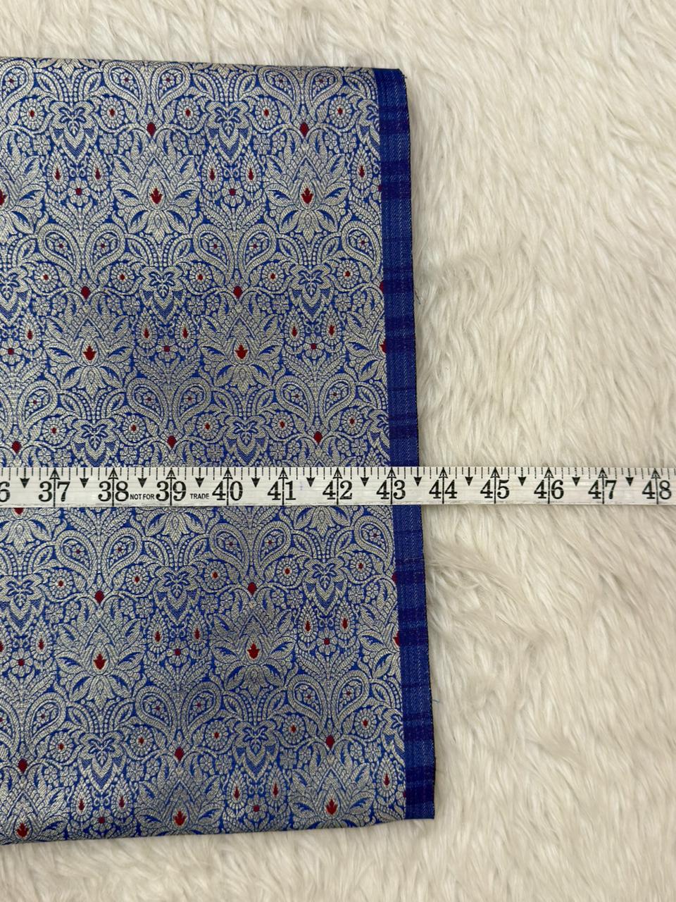 Blue Colour Blended Brocade Fabrics