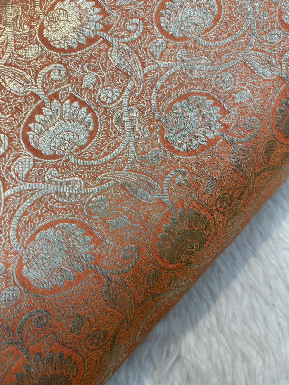 Orange Peach Colour Blended Brocade Fabrics