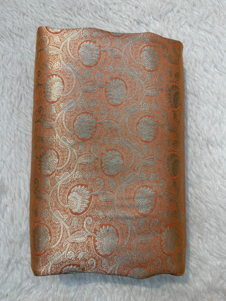 Orange Peach Colour Blended Brocade Fabrics