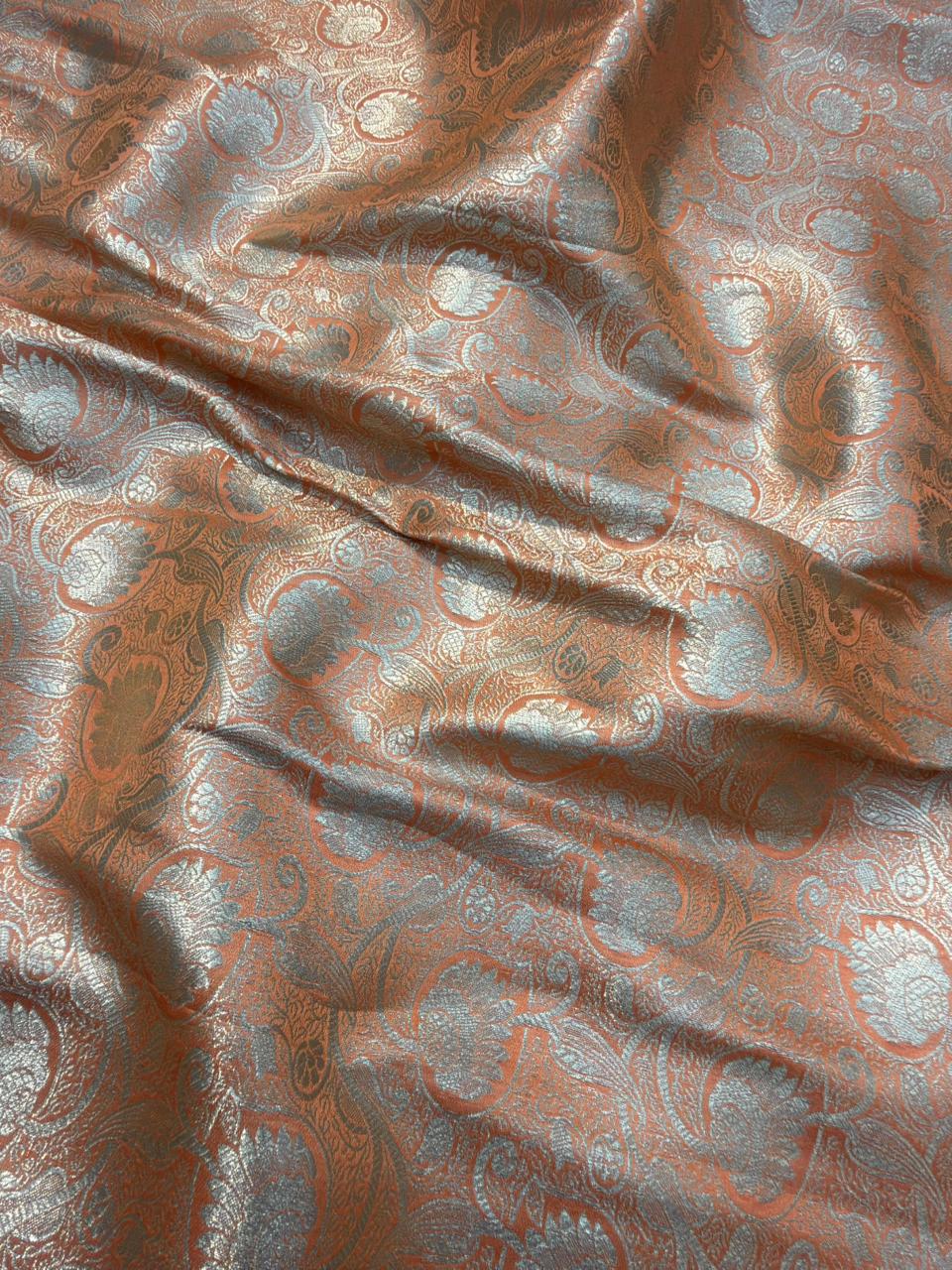 Orange Peach Colour Blended Brocade Fabrics