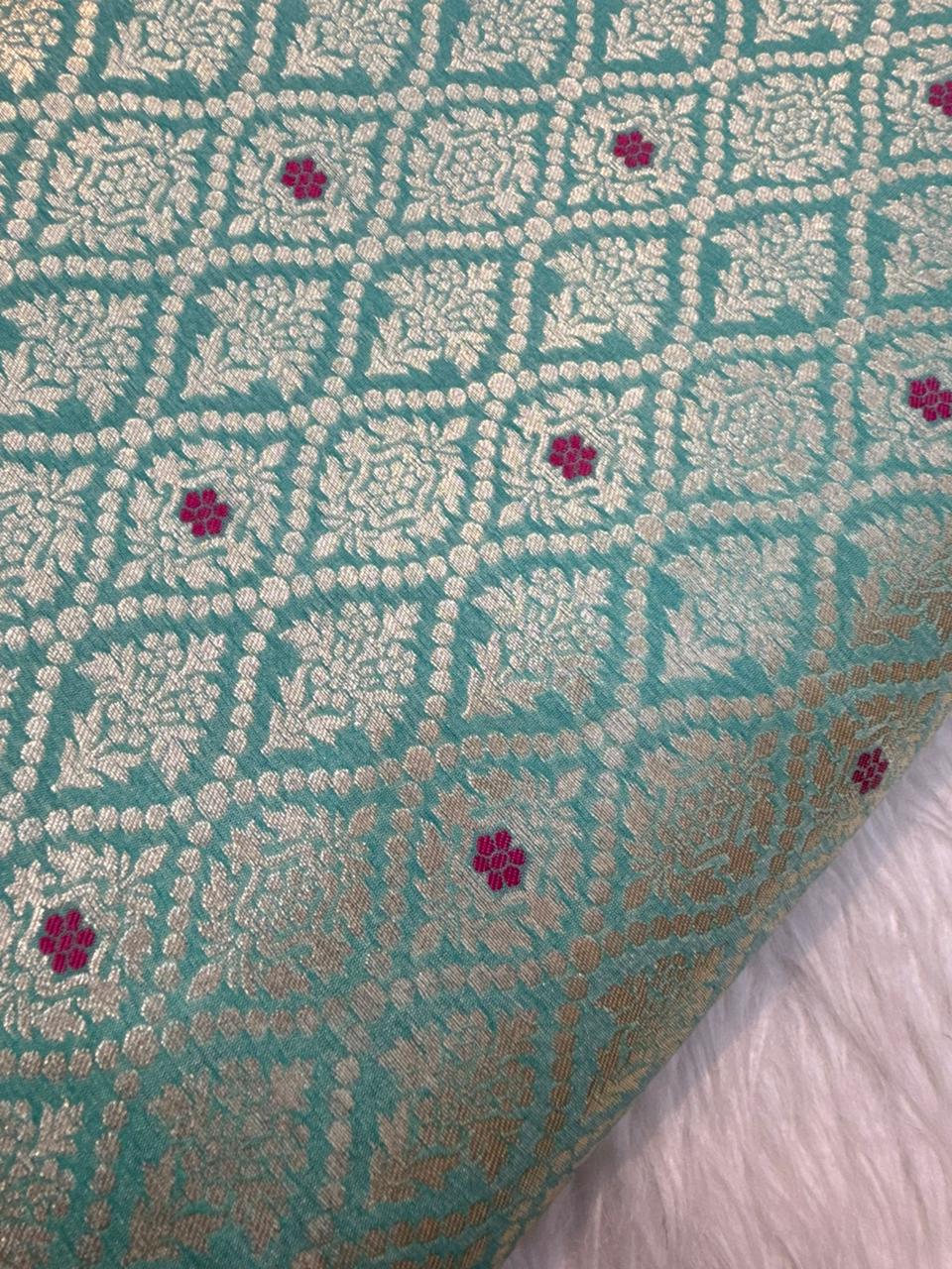 Sea Green Colour Blended Brocade Fabrics