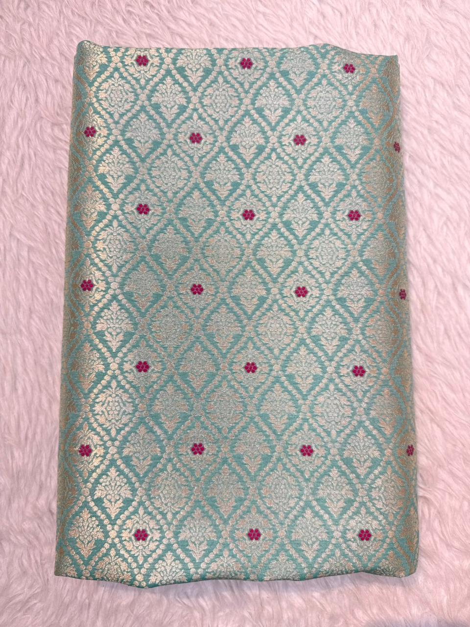 Sea Green Colour Blended Brocade Fabrics