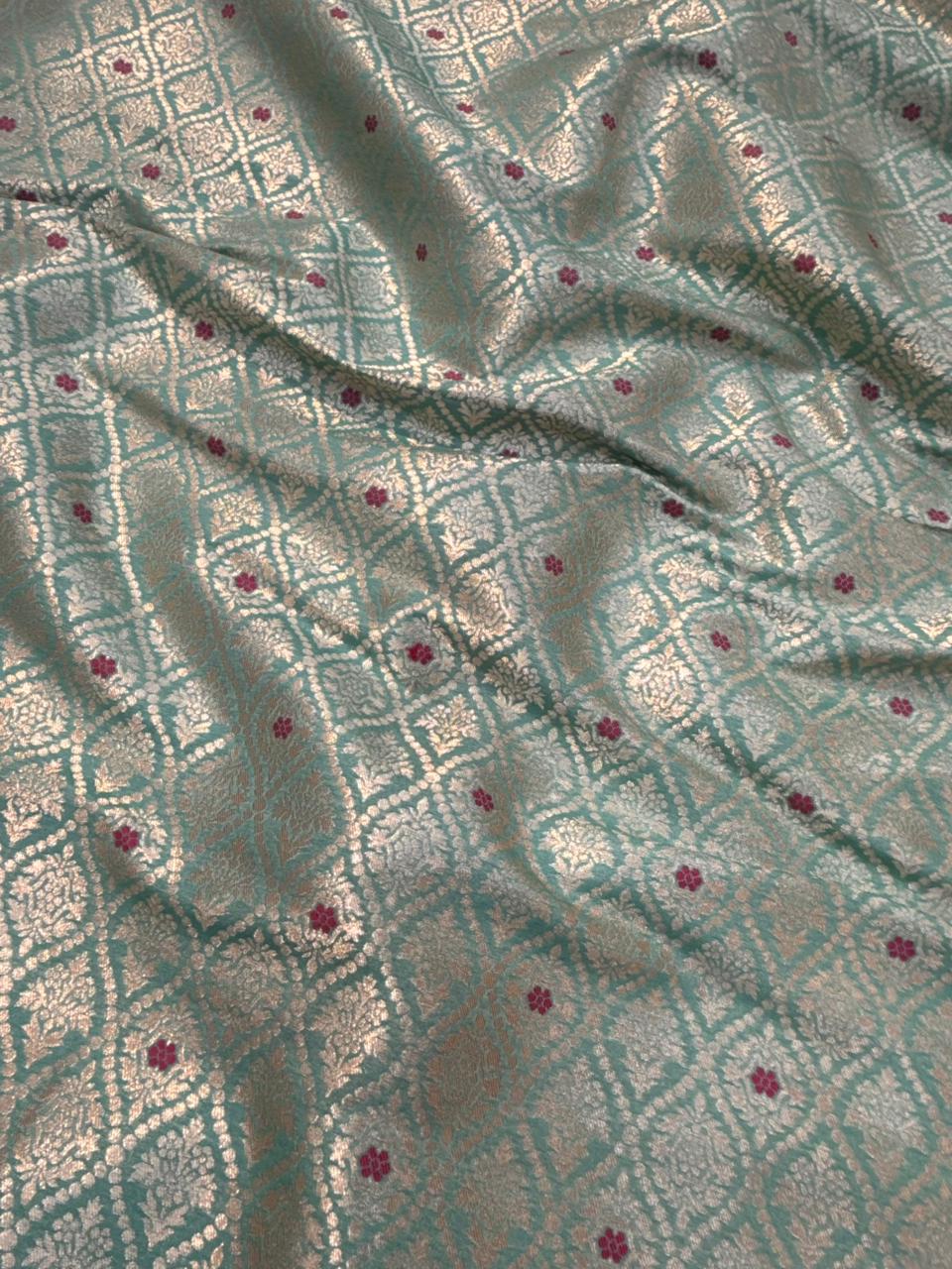 Sea Green Colour Blended Brocade Fabrics
