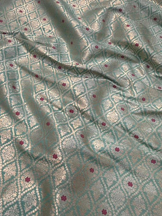 Sea Green Colour Blended Brocade Fabrics