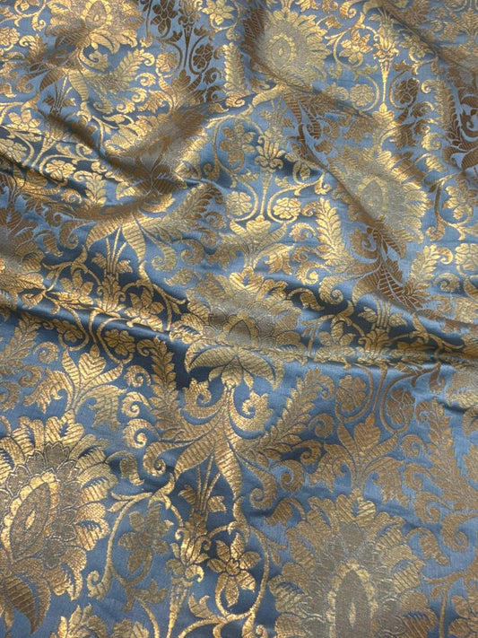 Grayish Blue Colour Blended Brocade Fabrics