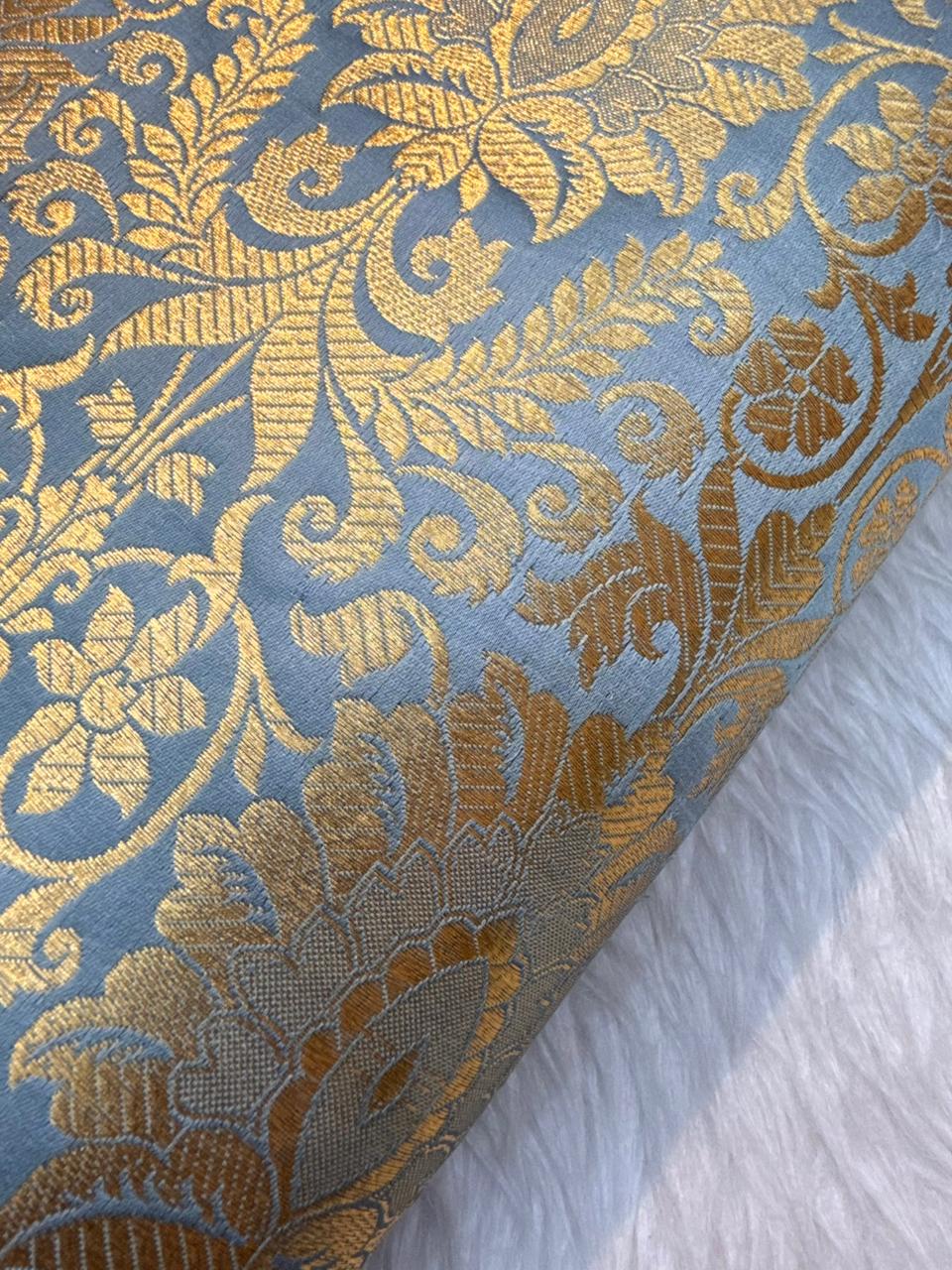 Grayish Blue Colour Blended Brocade Fabrics