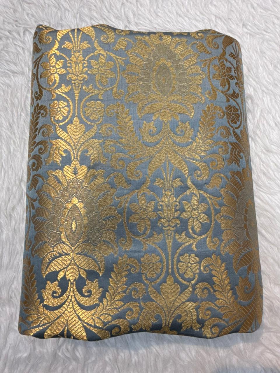 Grayish Blue Colour Blended Brocade Fabrics