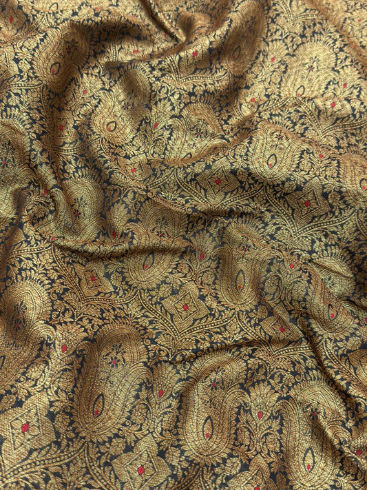 Black Colour Blended Brocade Fabrics