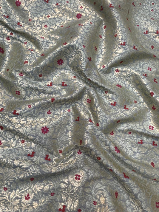 Gray Colour Blended Brocade Fabrics