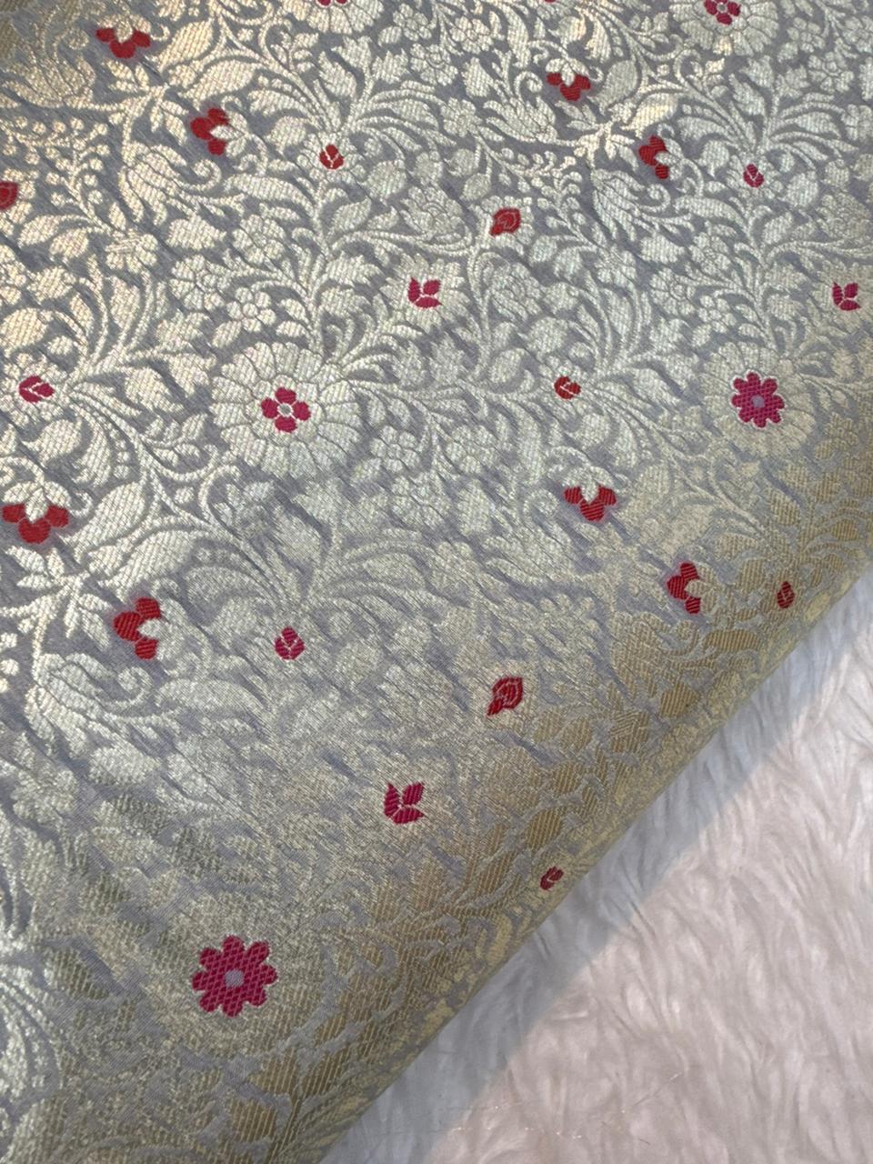 Gray Colour Blended Brocade Fabrics