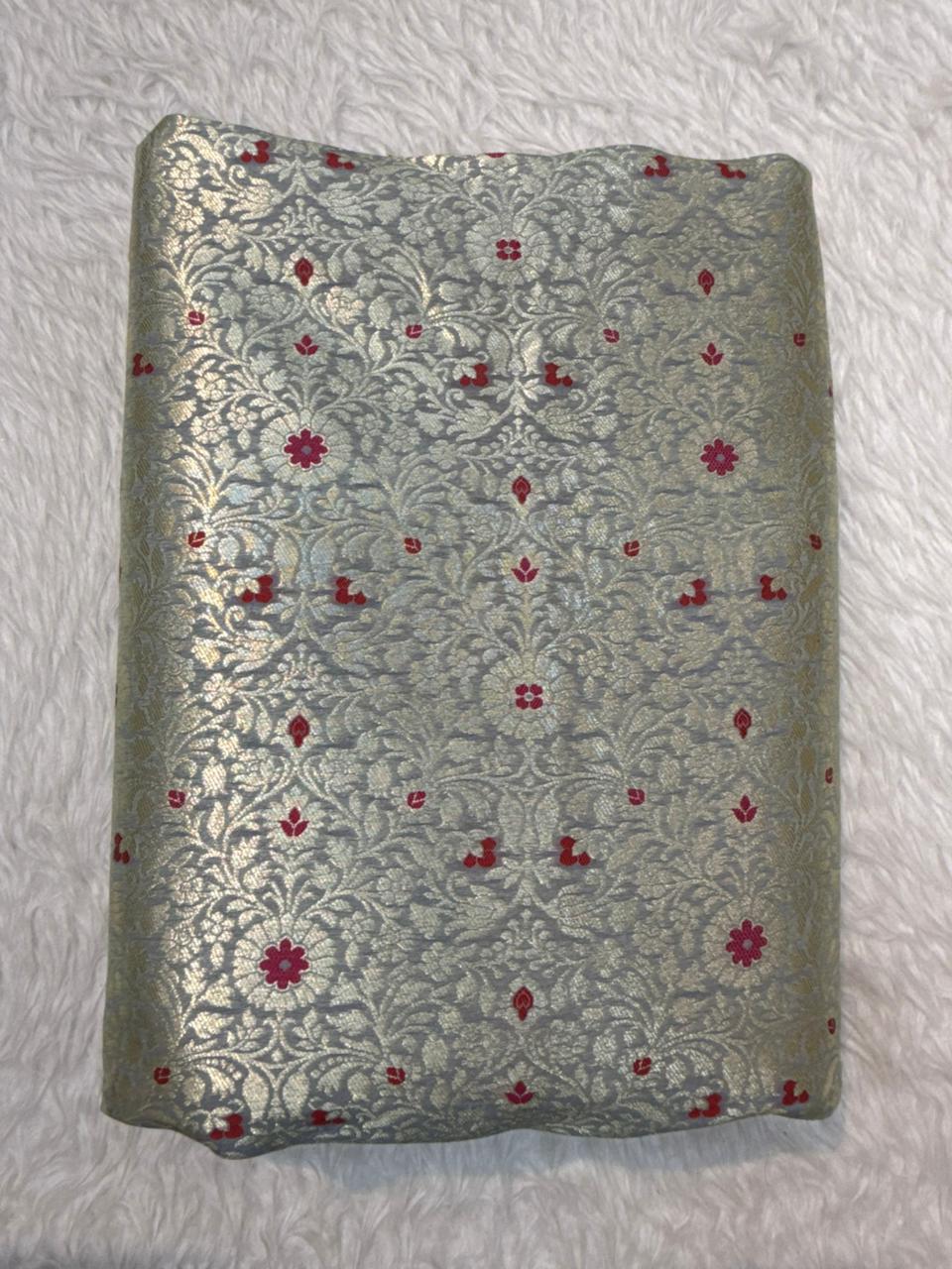 Gray Colour Blended Brocade Fabrics