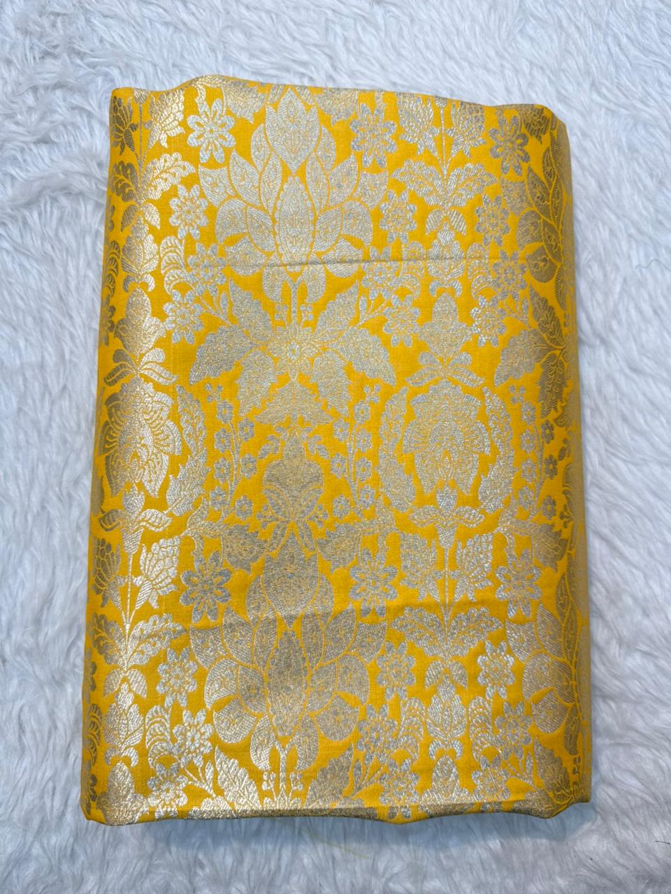 Yellow Colour Blended Brocade Fabrics