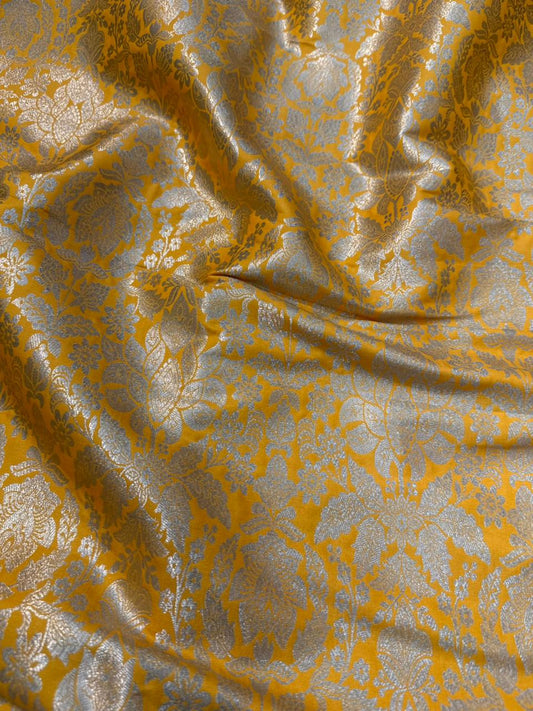 Yellow Colour Blended Brocade Fabrics