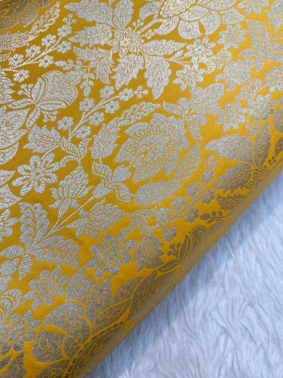 Yellow Colour Blended Brocade Fabrics