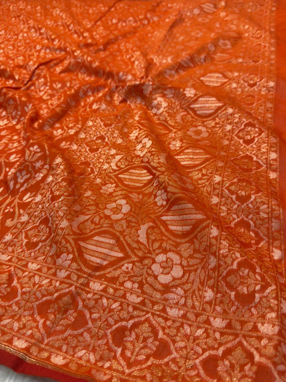 Handwoven Pure Cotton Jamdani Silk Rust Orange Colour Suit Set