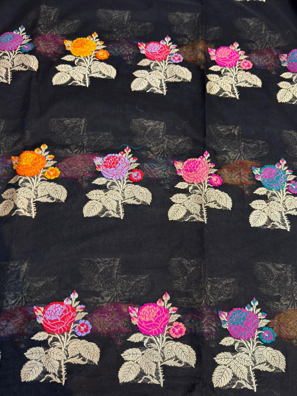 Handwoven Pure Cotton Jamdani Silk Black Colour Suit Set