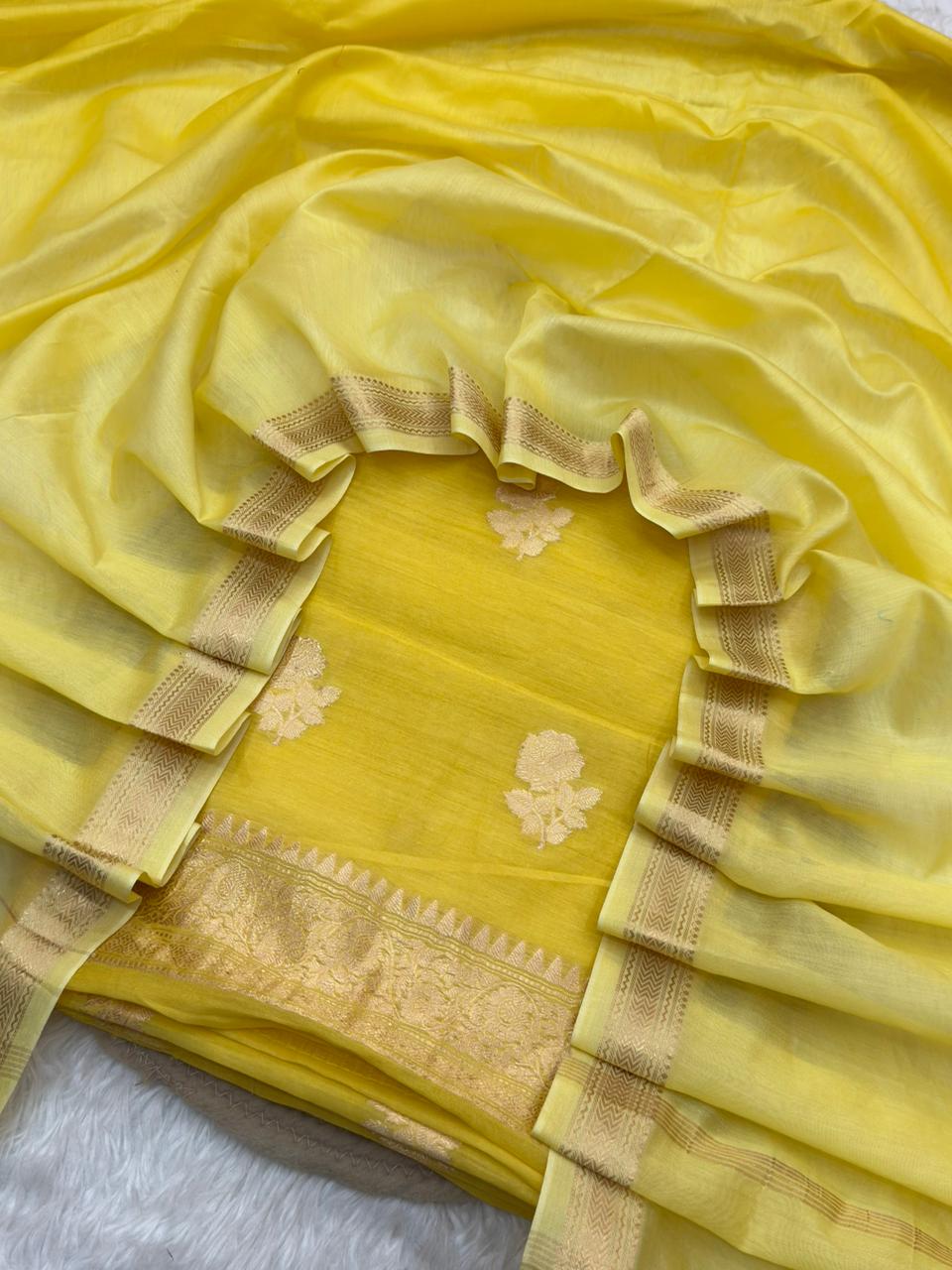 Yellow Colour Chanderi Silk Suit Set