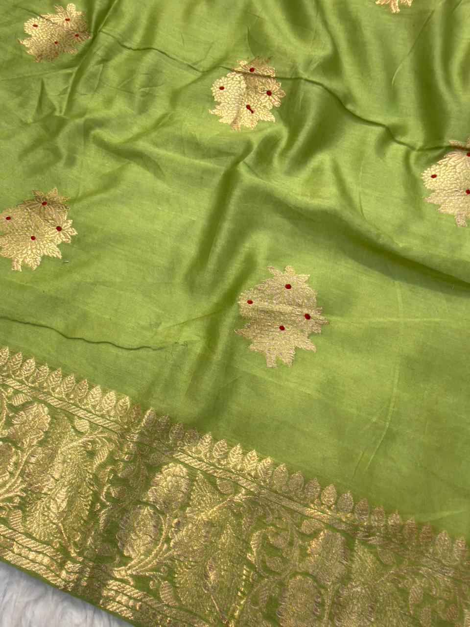 Handwoven Apple Green Colour Chanderi Silk Suit Set