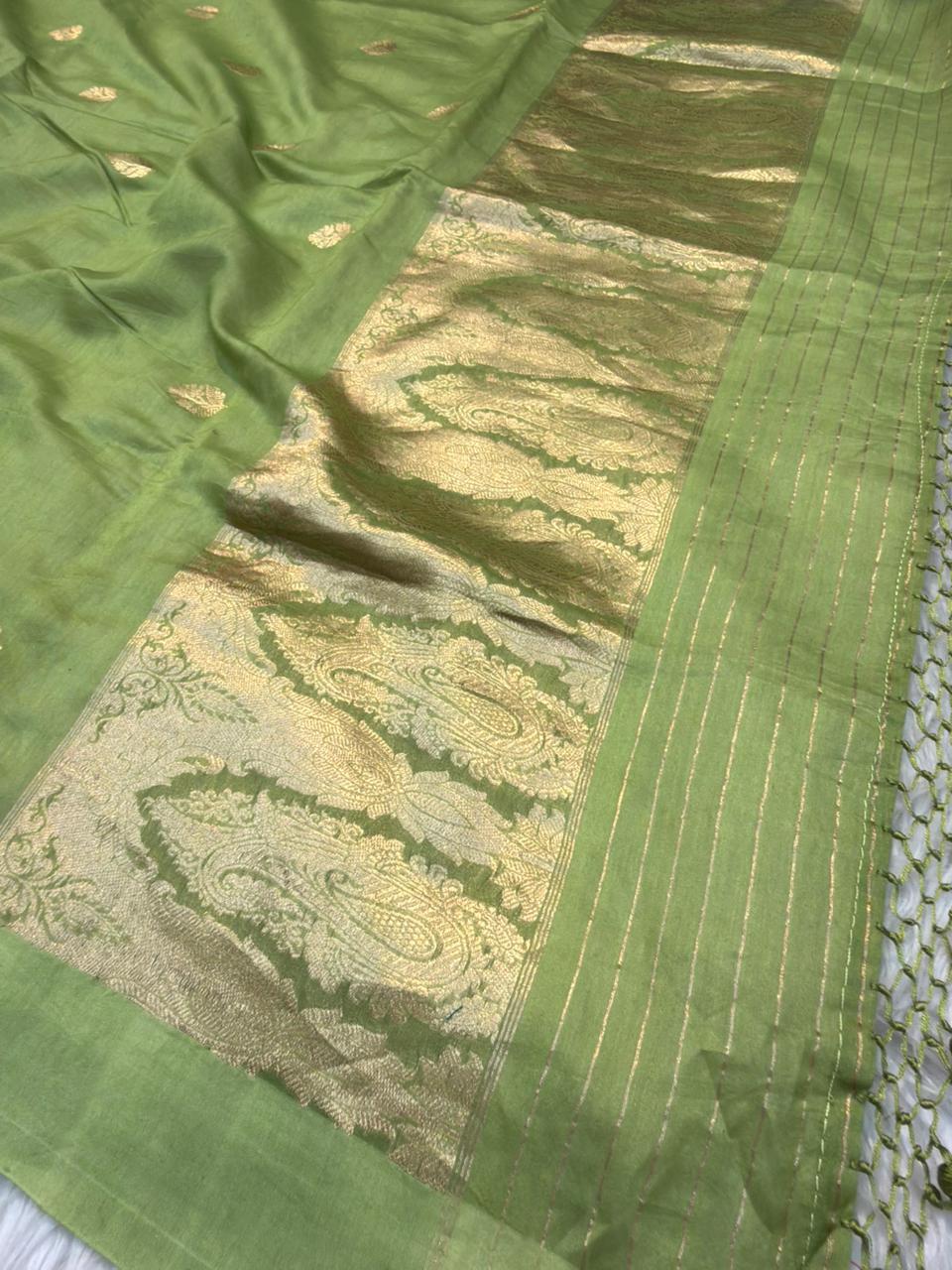 Handwoven Apple Green Colour Chanderi Silk Suit Set