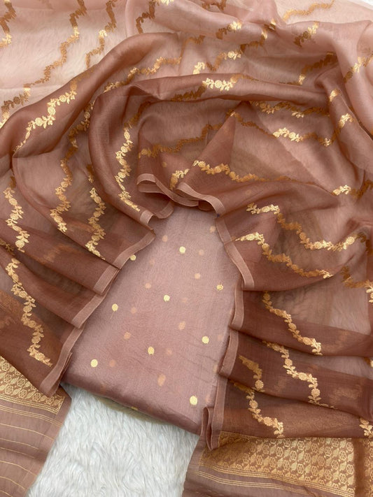 Handwoven Mauve Colour Organza Silk Suit Set