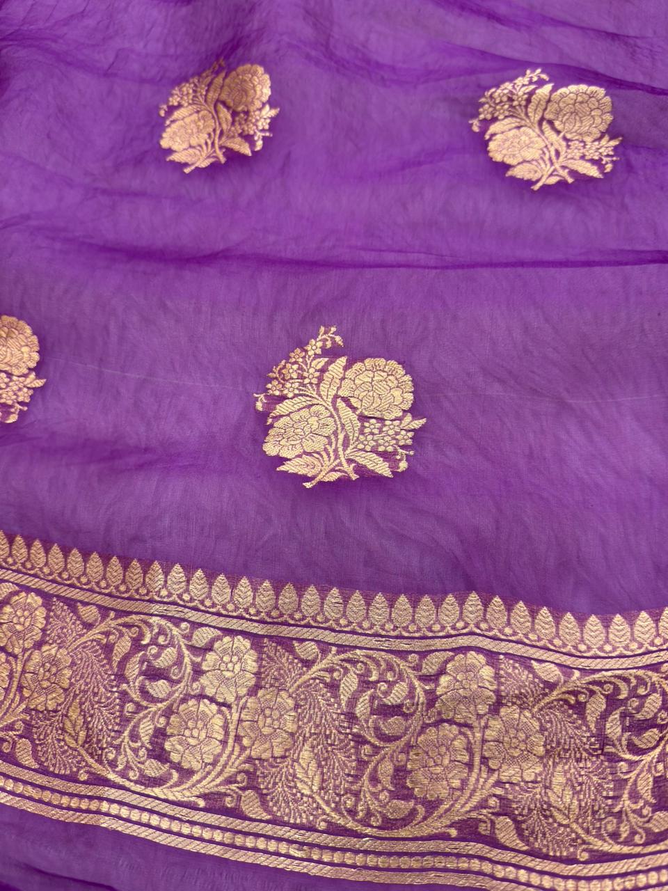 Handwoven Purple Colour Organza Silk Suit Set