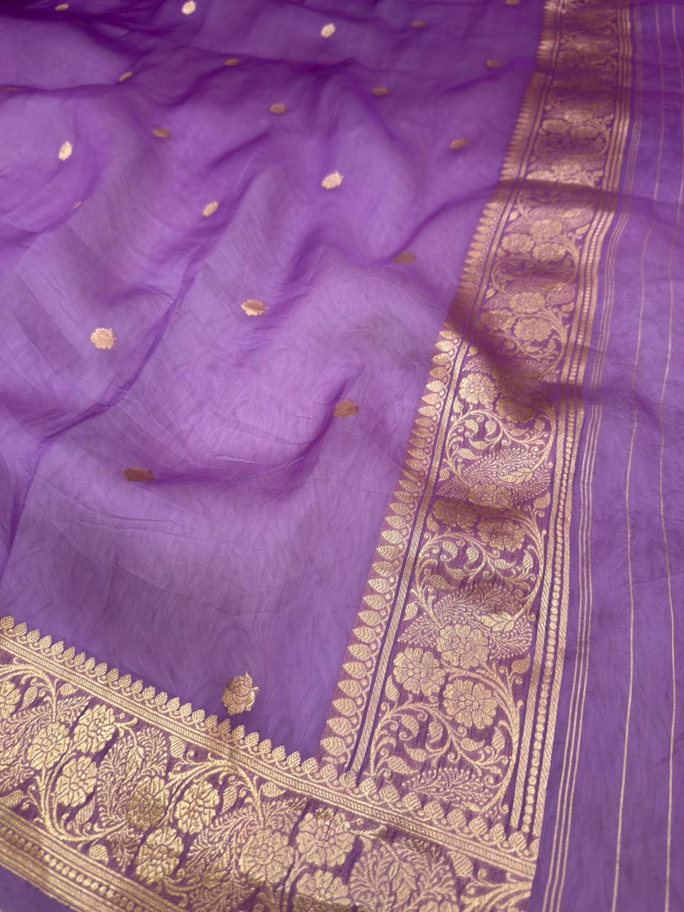 Handwoven Purple Colour Organza Silk Suit Set