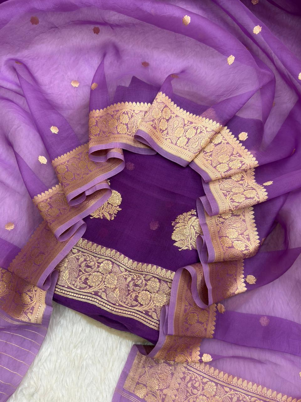 Handwoven Purple Colour Organza Silk Suit Set