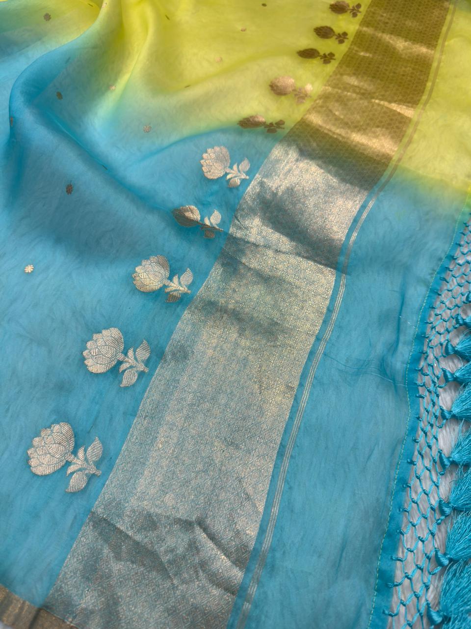 Handwoven Neon Colour Organza Silk Suit Set