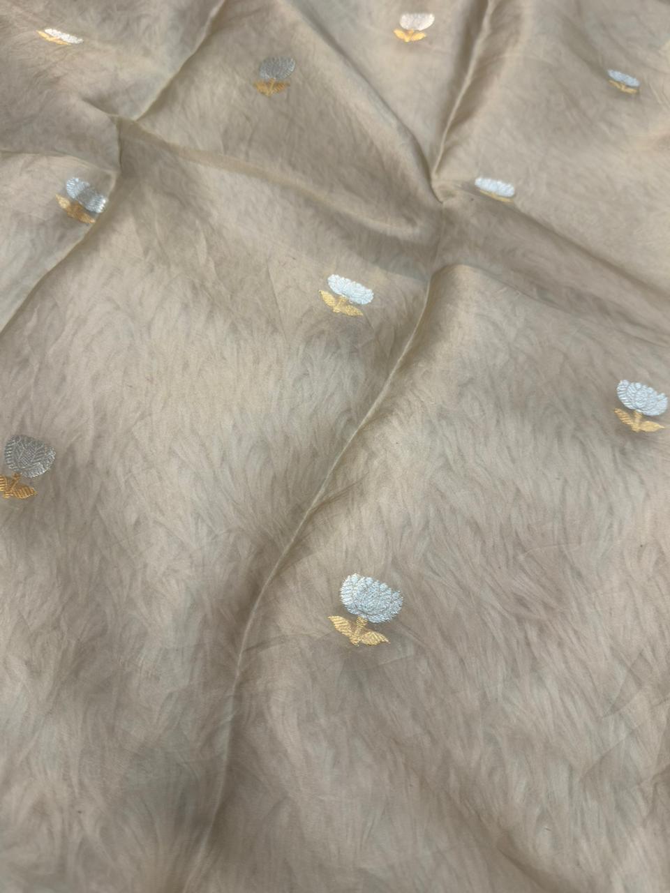 Handwoven Mouse Gray Colour Organza Silk Suit Set