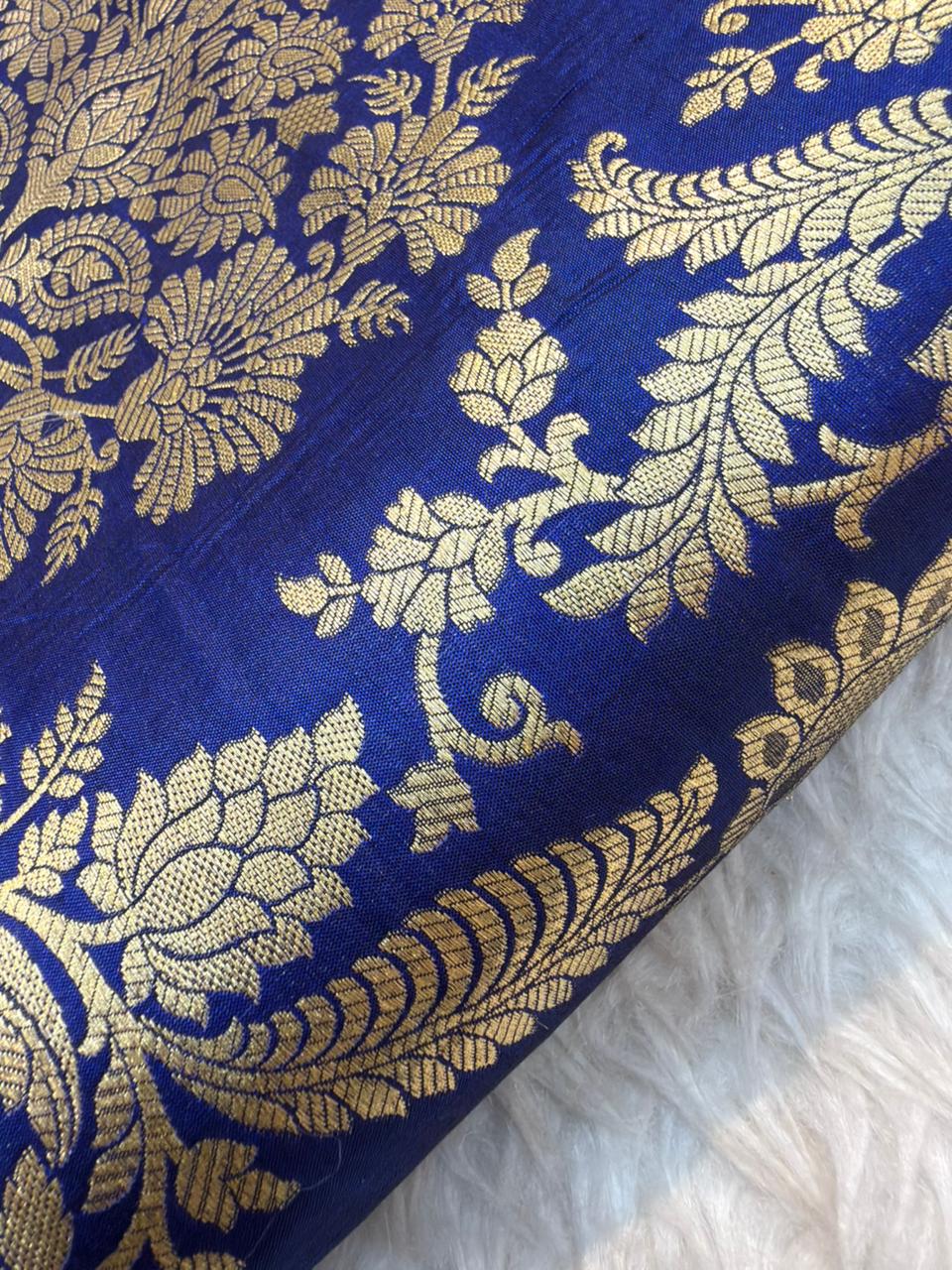 Pure Banarasi Brocade German Blue Colour Fabrics