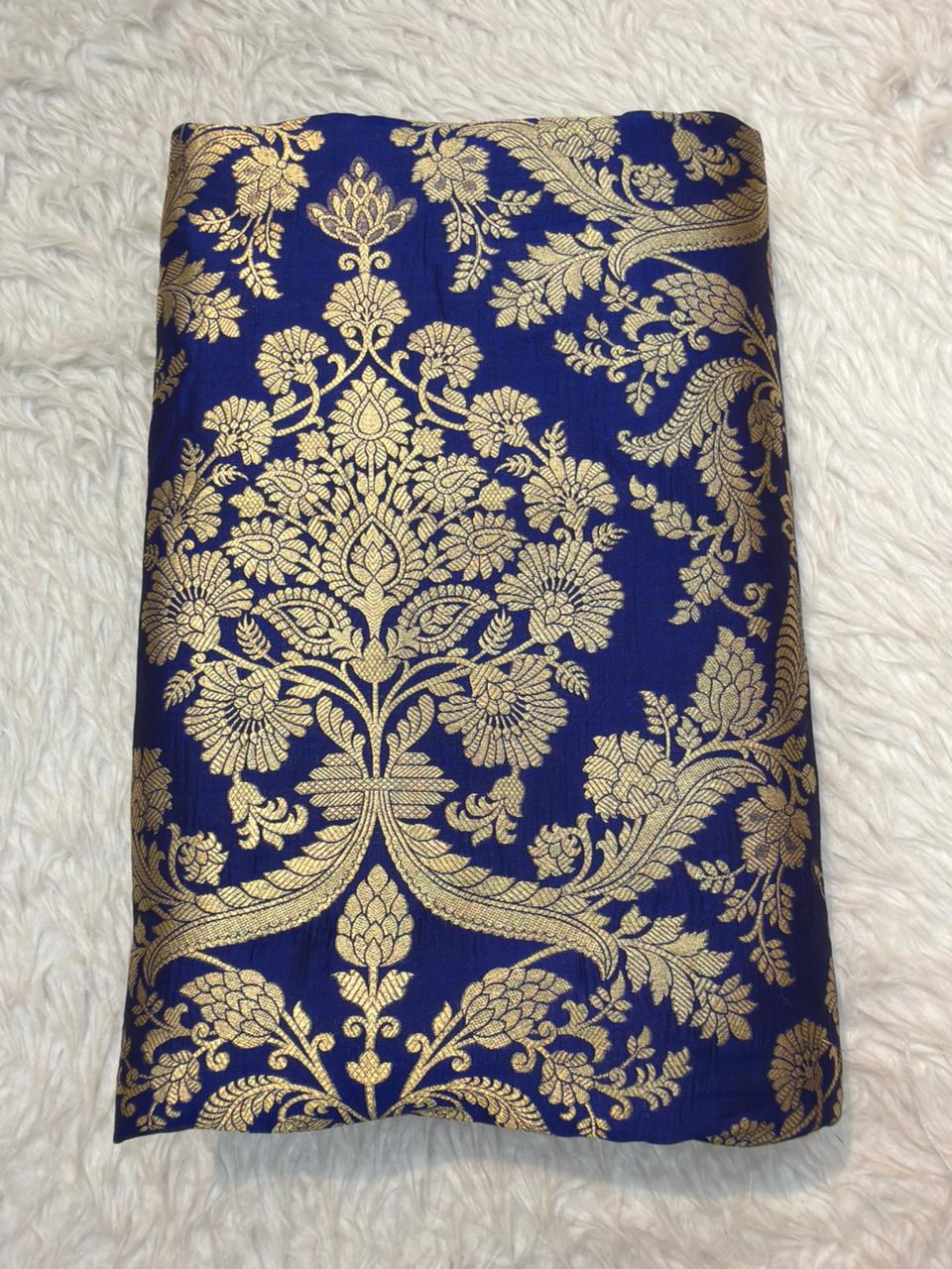 Pure Banarasi Brocade German Blue Colour Fabrics