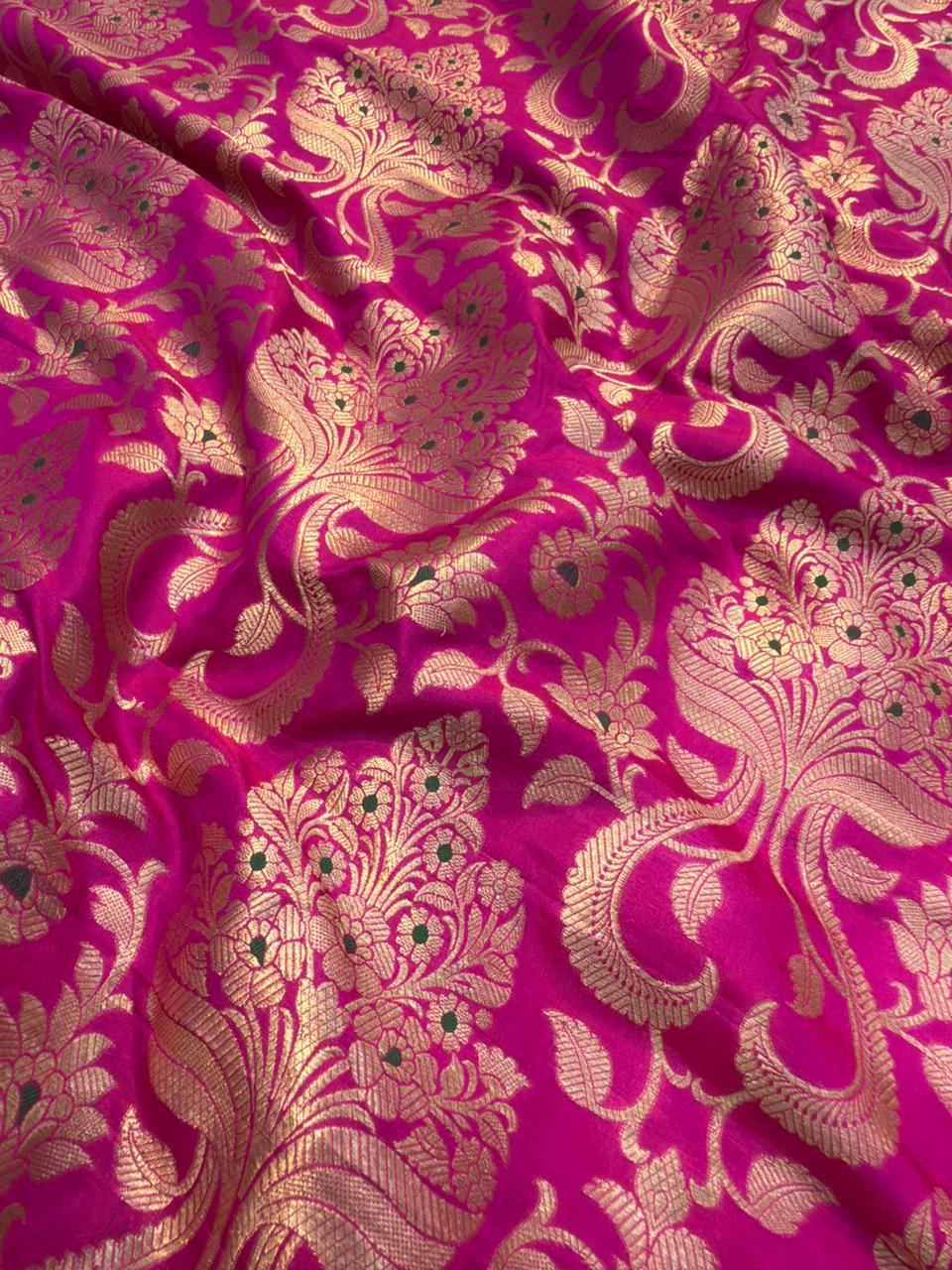 Pure Banarasi Brocade Rani Pink Colour Fabrics