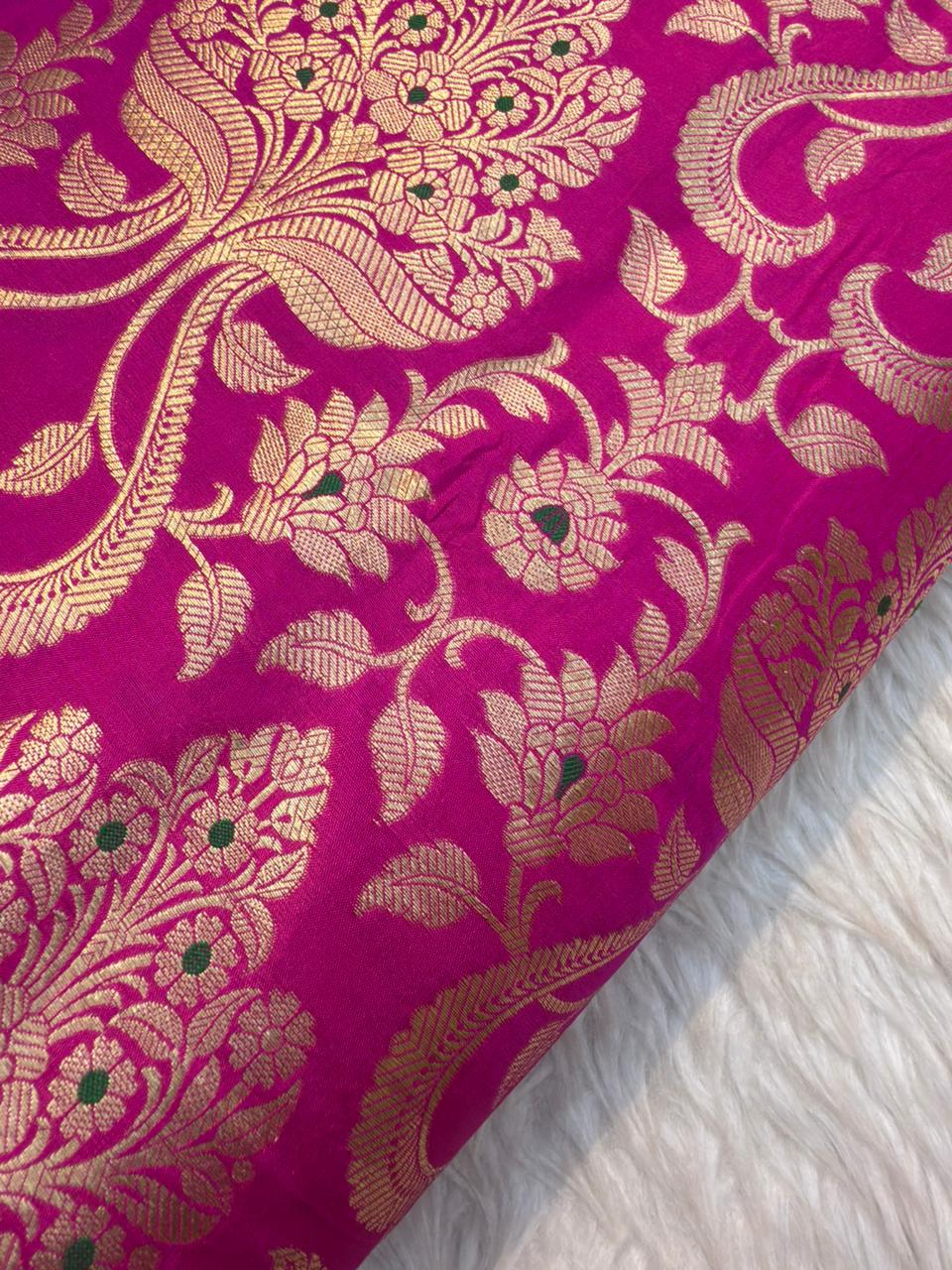 Pure Banarasi Brocade Rani Pink Colour Fabrics