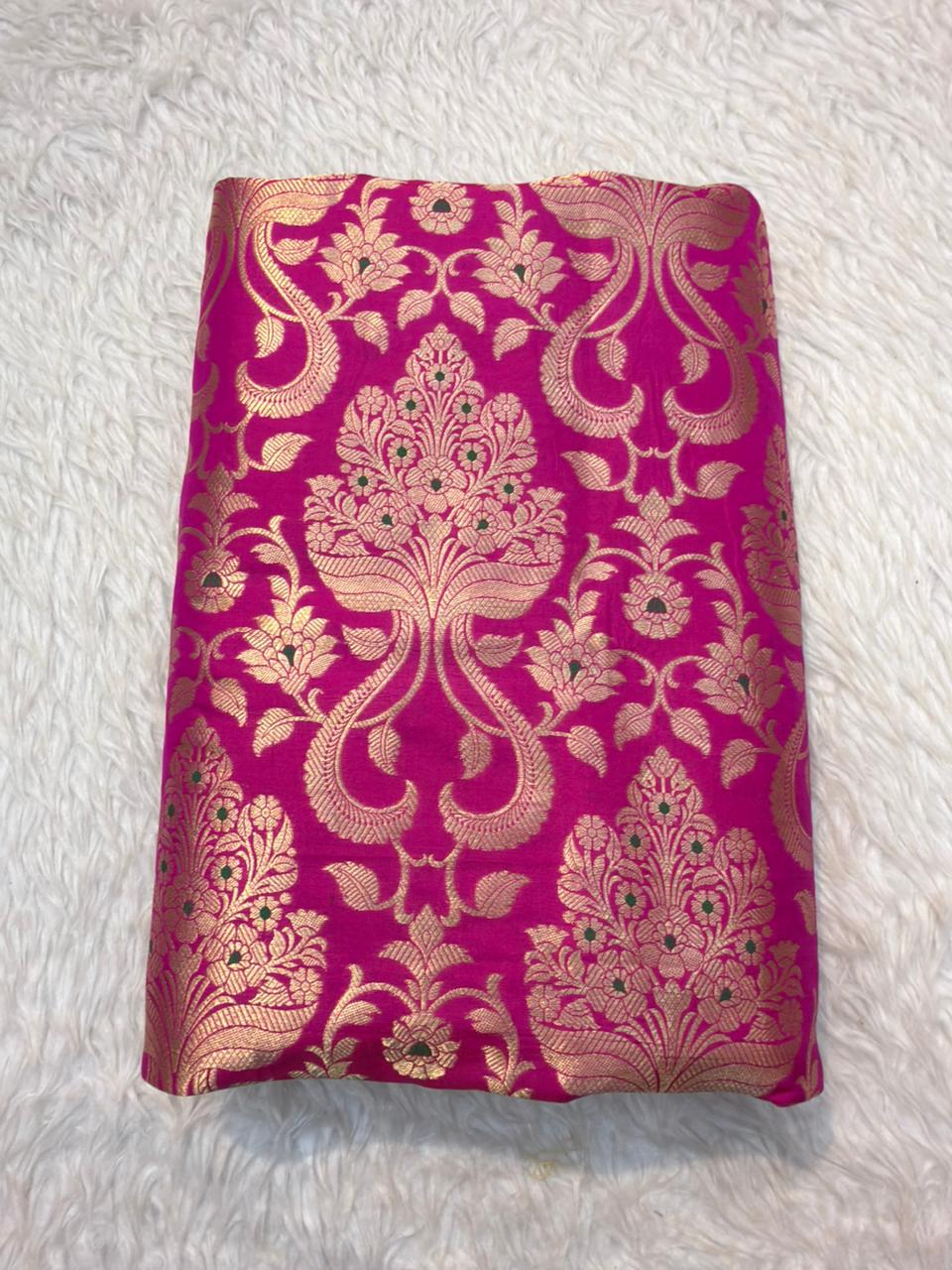 Pure Banarasi Brocade Rani Pink Colour Fabrics
