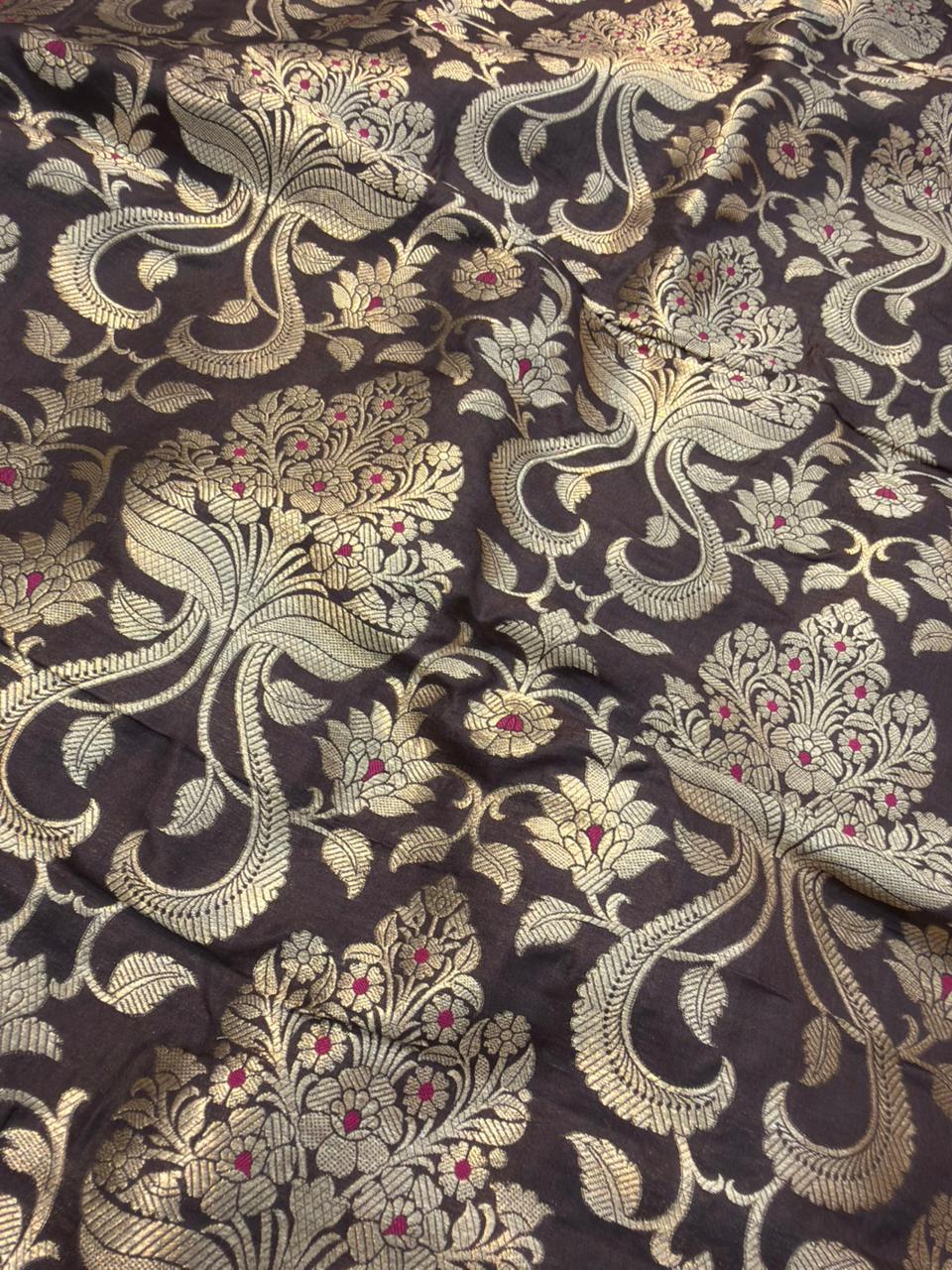 Pure Banarasi Brocade Chocolate Brown Colour Fabrics