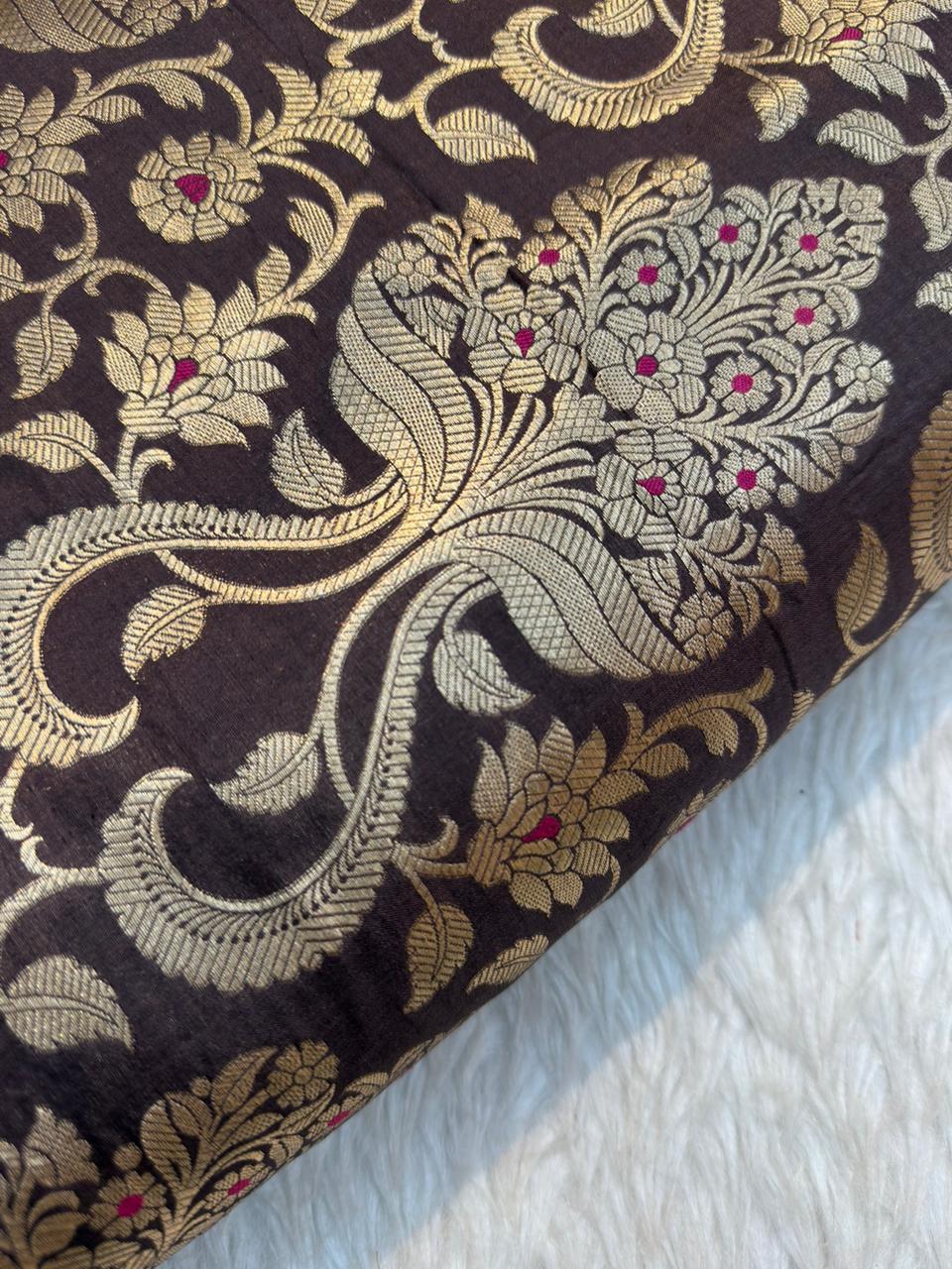 Pure Banarasi Brocade Chocolate Brown Colour Fabrics