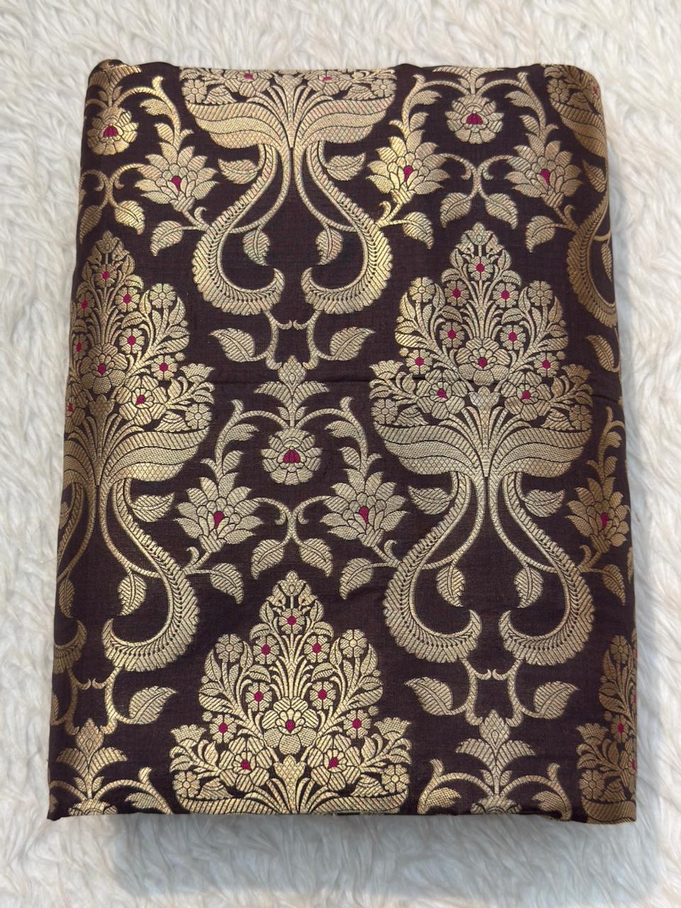 Pure Banarasi Brocade Chocolate Brown Colour Fabrics