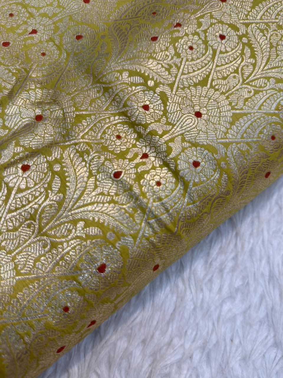 Pure Banarasi Brocade Olive Yellow Colour Fabrics