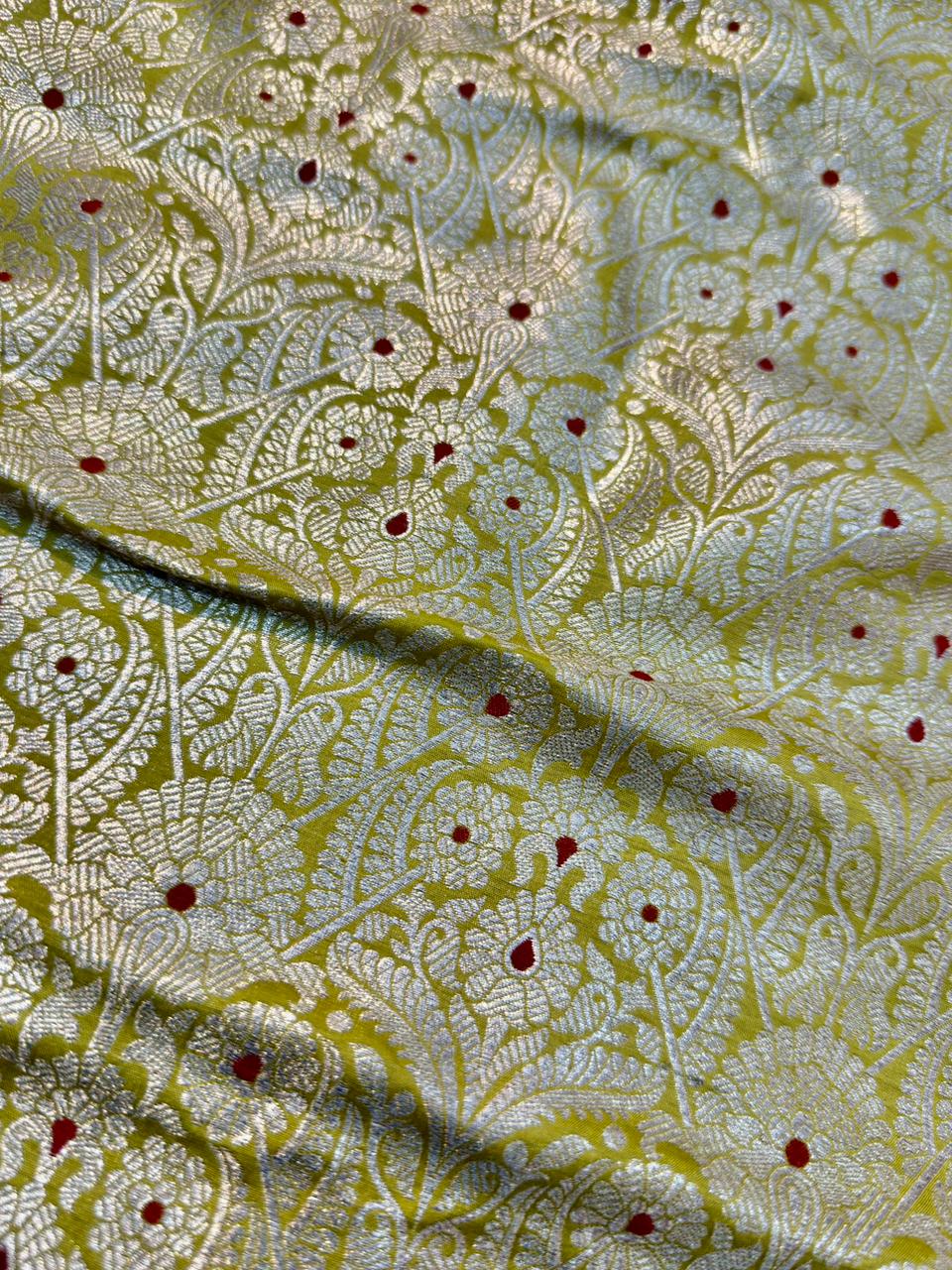 Pure Banarasi Brocade Olive Yellow Colour Fabrics