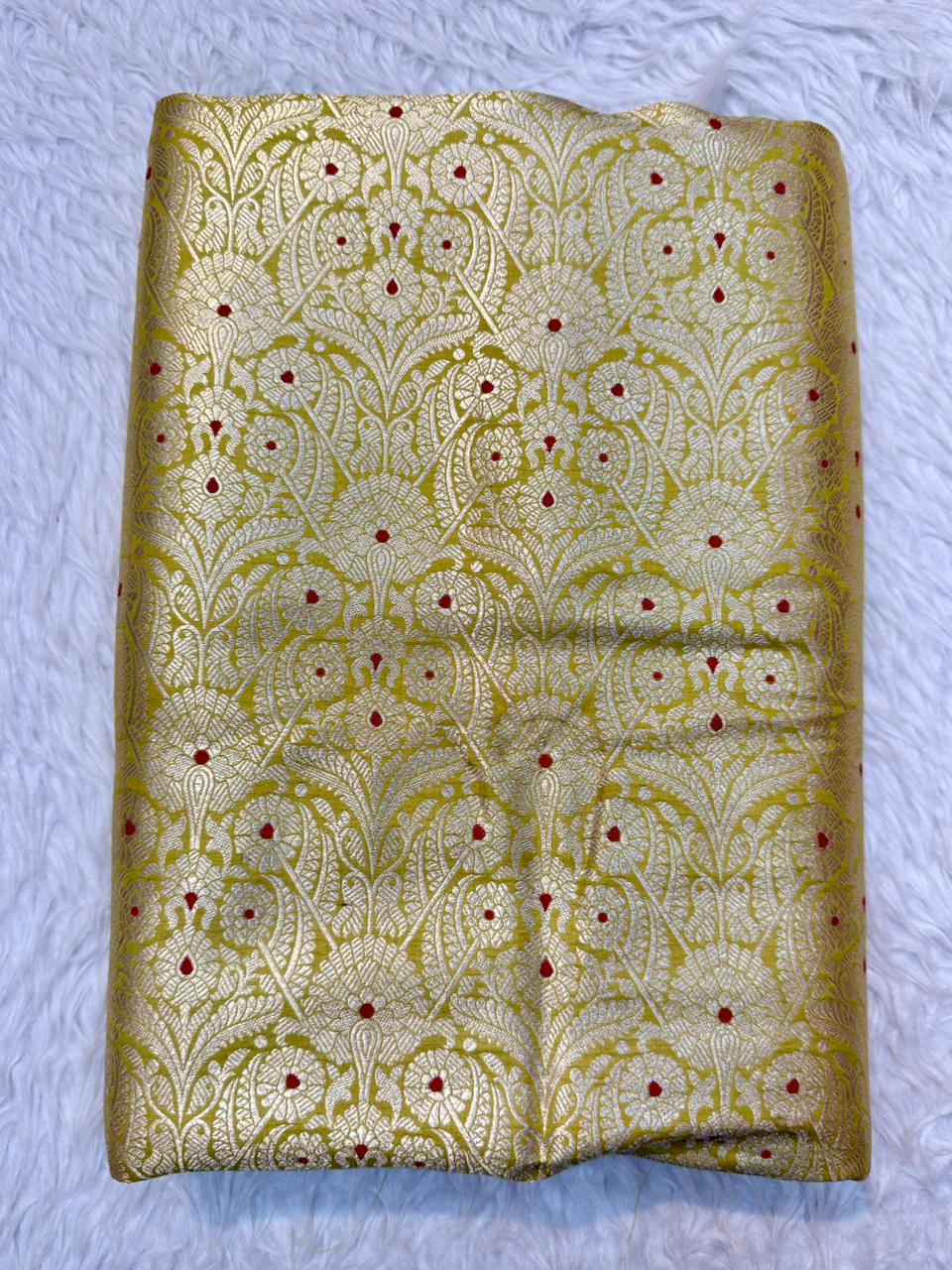 Pure Banarasi Brocade Olive Yellow Colour Fabrics
