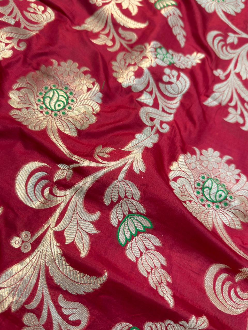 Pure Banarasi Brocade Red Colour Fabrics