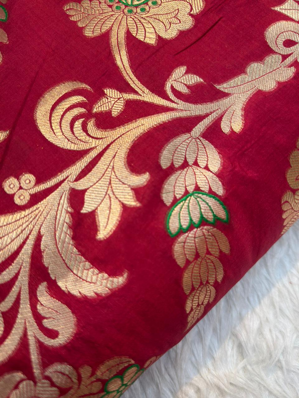 Pure Banarasi Brocade Red Colour Fabrics