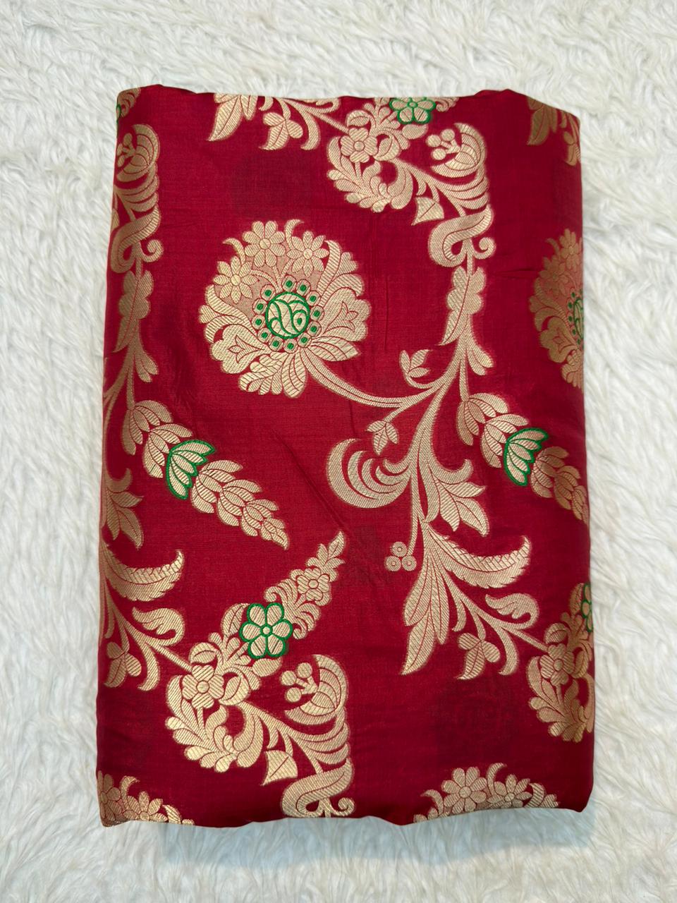 Pure Banarasi Brocade Red Colour Fabrics